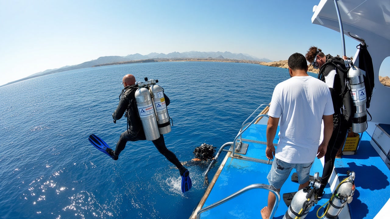 Divers and crew on a Camel day boat